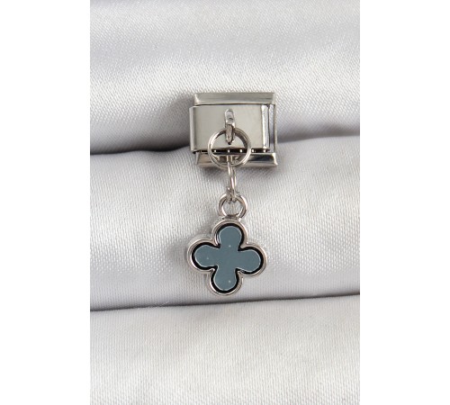 316L Çelik Sallantılı Füme Sedef Yonca Model Gümüş Renk Nomination Charm - TJ-BC1473