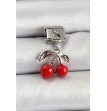 316L Çelik Sallantılı Renkli Kiraz Model Gümüş Renk Nomination Charm - TJ-BC1476