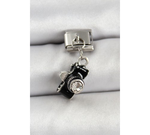 316L Çelik Sallantılı Zirkon Taşlı Fotoğraf Makinesi Model Gümüş Renk Nomination Charm - TJ-BC1477