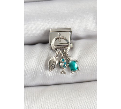 316L Çelik Sallantılı Zirkon Taşlı Deniz Temalı Çoklu Model Gümüş Renk Nomination Charm - TJ-BC1479