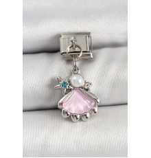 316L Çelik Sallantılı İnci Detaylı Zirkon Taşlı İstiridye Model Gümüş Renk Nomination Charm - TJ-BC1480