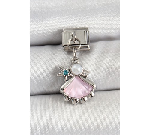 316L Çelik Sallantılı İnci Detaylı Zirkon Taşlı İstiridye Model Gümüş Renk Nomination Charm - TJ-BC1480