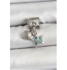 316L Çelik Sallantılı İnci Detaylı Zirkon Taşlı İstiridye Ve Yıldız Model Gümüş Renk Nomination Charm - TJ-BC1482