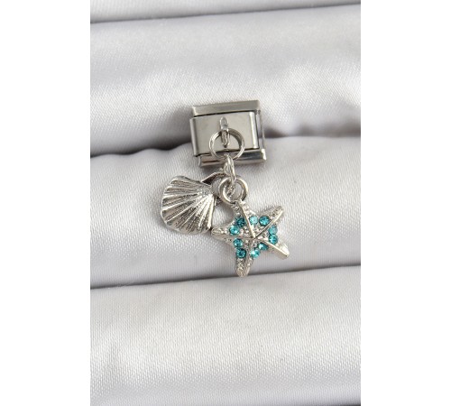 316L Çelik Sallantılı İnci Detaylı Zirkon Taşlı İstiridye Ve Yıldız Model Gümüş Renk Nomination Charm - TJ-BC1482