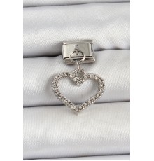 316L Çelik Sallantılı Zirkon Taşlı Kalp Model Gümüş Renk Nomination Charm - TJ-BC1483