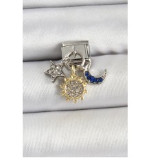 316L Çelik Sallantılı Zirkon Taşlı Güneş Ay Ve Yıldız Çoklu Model Gümüş Renk Nomination Charm - TJ-BC1484