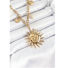 316L Çelik Gold Renk Güneş ve Deniz Kabukları Konsept Kadın Kolye - TJ-BKO10293
