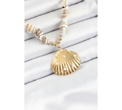 316L Çelik Gold Renk Deniz Kabuğu Modelli Kadın Kolye - TJ-BKO10295