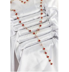 Pirinç Gold Renk Kırmızı Zirkon Taşlı Kalpli Y Kadın Kolye - TJ-BKO10297