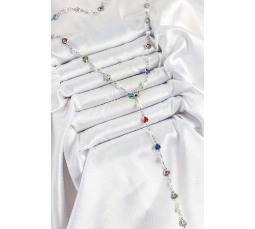 Pirinç Gümüş Renk İncili Zirkon Taşlı Kalpli Y Kadın Kolye - TJ-BKO10298