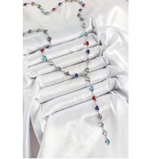 Pirinç Gümüş Renk Karışık Renk Zirkon Taşlı Kalpli Y Kadın Kolye - TJ-BKO10302