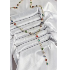 Pirinç Gold Renk Karışık Renk Zirkon Taşlı Kalpli Y Kadın Kolye - TJ-BKO10303