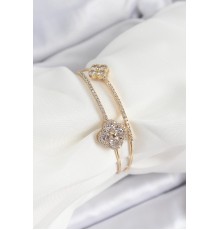 Pirinç Gold Renk Zirkon Taşlı Yonca Model 2'li Kadın Bileklik - TJ-BB7059