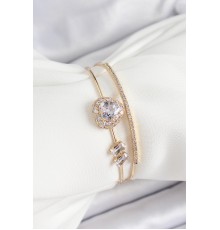 Pirinç Gold Renk Kalpli Zirkon Taşlı Kadın Bileklik - TJ-BB7061