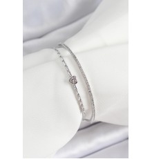 Pirinç Gümüş Renk Zirkon Taşlı Kalp Detaylı Kadın Bileklik - TJ-BB7062