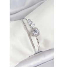 Pirinç Gümüş Renk Kalpli Zirkon Taşlı Kadın Bileklik - TJ-BB7065