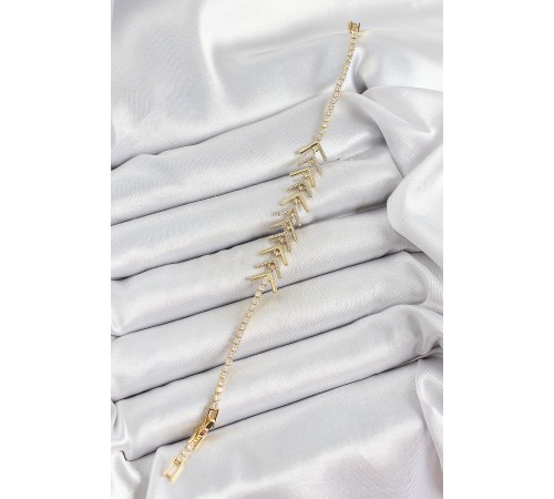 Pirinç Gold Renk Zirkon Taşlı Balık Sırtı Kadın Bileklik - TJ-BB7068