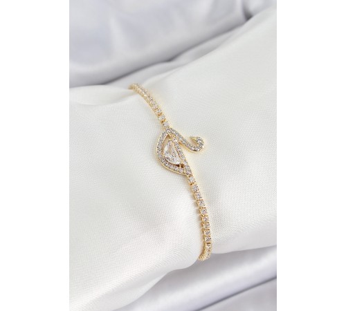 Pirinç Gold Renk Zirkon Taşlı Kuğu Model Kadın Bileklik - TJ-BB7072