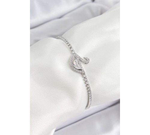 Pirinç Gümüş Renk Zirkon Taşlı Kuğu Model Kadın Bileklik - TJ-BB7073