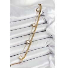 316L Çelik Gold Renk Beyaz Yoncalı 2'li Kadın Bileklik - TJ-BB7079