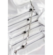 316L Çelik Gümüş Renk Siyah Yoncalı İtalyan Zincirli 2'li Kadın Bileklik - TJ-BB7081