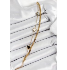 316L Çelik Gold Renk Siyah ve Beyaz Yoncalı İtalyan Zincirli 2'li Kadın Bileklik - TJ-BB7082