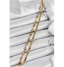 316L Çelik Gold Renk Kalpli Zincir ve İtalyan Zincirli 2'li Kadın Bileklik - TJ-BB7084