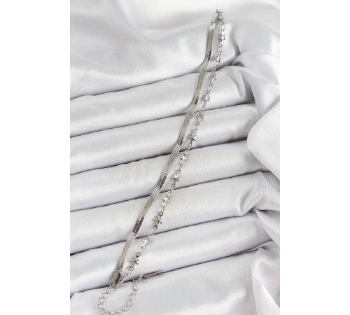 316L Çelik Gümüş Renk Yıldız Zincir ve İtalyan Zincirli 2'li Kadın Bileklik - TJ-BB7087