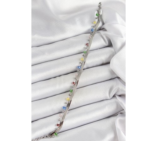 316L Çelik Gümüş Renk Karışık Renkli Kristal Taşlı Kadın Bileklik - TJ-BB7089