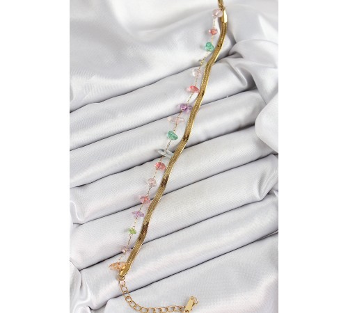 316L Çelik Gold Renk Kristal Karışık Renkli Taşlı Kadın Bileklik - TJ-BB7091