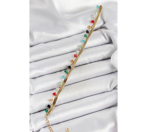 316L Çelik Gold Renk Kristal Karışık Renkli Taşlı 2'li Kadın Bileklik - TJ-BB7092