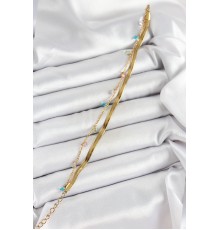 316L Çelik Gold Renk Karışık Renkli Kristal Taşlı 2'li Kadın Bileklik - TJ-BB7093