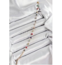 316L Çelik Gold Renk Zincirli Mix Renk Kristal Taşlı Kadın Bileklik - TJ-BB7095