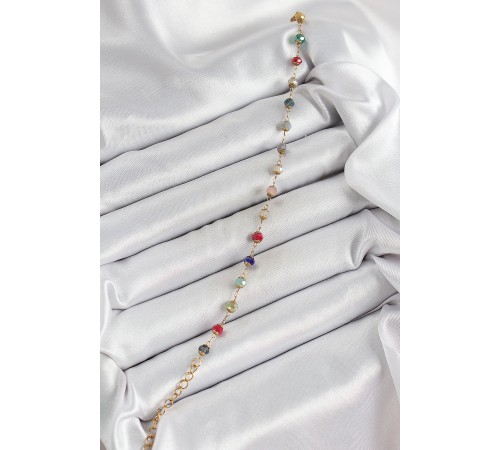 316L Çelik Gold Renk Zincirli Mix Renk Kristal Taşlı Kadın Bileklik - TJ-BB7095