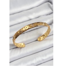 Pirinç Gold Renk İşlemeli Altı Açık Bileklik - TJ-BB7187