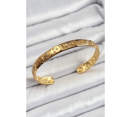 Pirinç Gold Renk İşlemeli Altı Açık Bileklik - TJ-BB7187