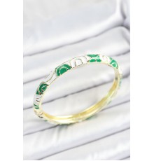 Mineli Pirinç Yeşil Beyaz Sarmal Desenli Gold Renk Kadın Kelepçe - TJ-BB7101