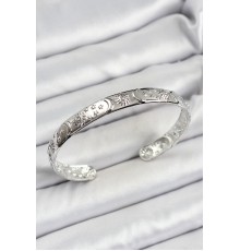 Pirinç Gümüş Renk İşlemeli Altı Açık Bileklik - TJ-BB7186