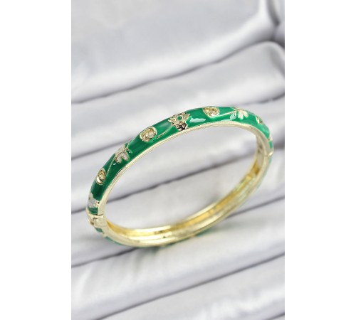 Mineli Pirinç Yeşil Renk Motif Desenli Kadın Kelepçe - TJ-BB7185