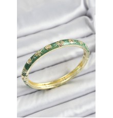 Mineli Pirinç Yaldızlı Yeşil Motif Desenli Kadın Kelepçe - TJ-BB7184