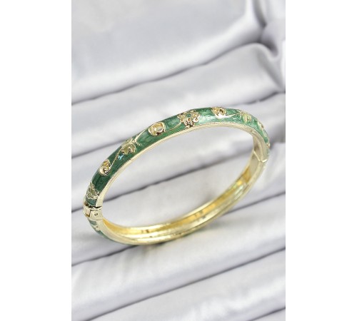 Mineli Pirinç Yaldızlı Yeşil Motif Desenli Kadın Kelepçe - TJ-BB7184