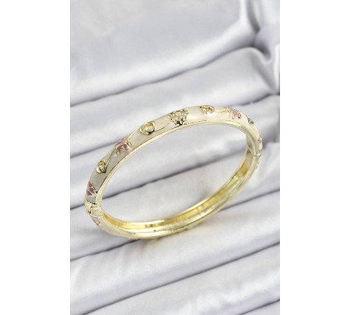 Mineli Pirinç Krem Renk Motifli Kadın Kelepçe - TJ-BB7183