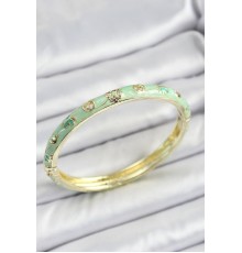 Mineli Pirinç Gold Renk Açık Yeşil Motif Desenli Kadın Kelepçe - TJ-BB7179