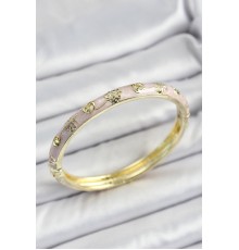 Mineli Pirinç Gold Renk Pembe Renk Motifli Kadın Kelepçe - TJ-BB7178