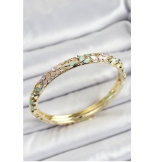 Mineli Pirinç Pembe Yeşil Çiçek Desenli Zirkon Taşlı Kadın Kelepçe - TJ-BB7177