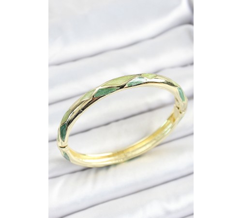 Mineli Pirinç Yeşil Baklava Desenli Gold Renk Kadın Kelepçe - TJ-BB7109