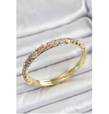 Mineli Pirinç Gold Renk Pembe Çiçek Motifli Kadın Kelepçe - TJ-BB7175