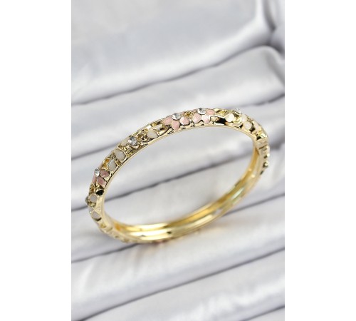 Mineli Pirinç Pembe Krem Çiçek Motifli Kadın Kelepçe - TJ-BB7174