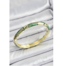 Mineli Pirinç Gold Renk Yeşil Çiçek Motifli Kadın Kelepçe - TJ-BB7173
