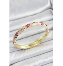 Mineli Pirinç Pembe Çiçek Motifli Kadın Kelepçe - TJ-BB7172